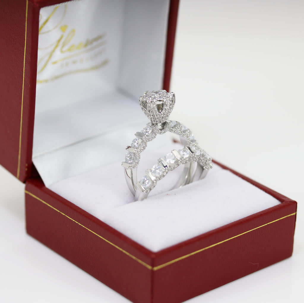 9ct White Gold Cubic Zirconia Ring and Matching Band Set Gleeson Jewellers, Daniel Gleeson Jewellers, Gleesons Jewellers