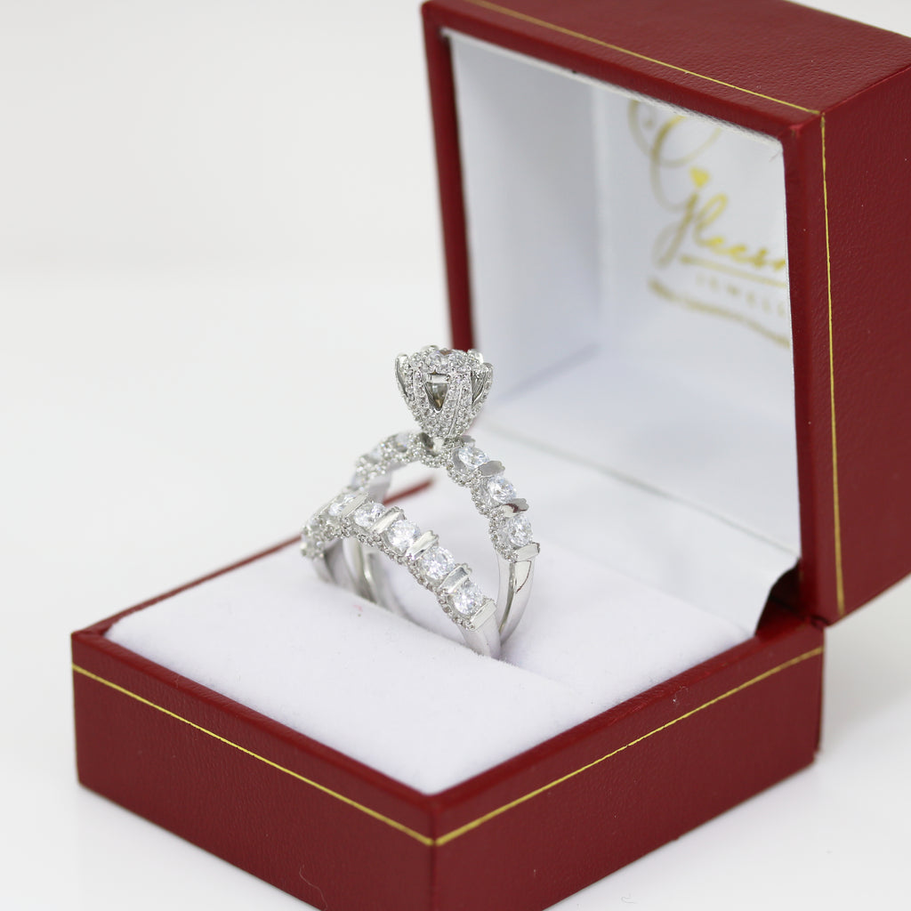 9ct White Gold Cubic Zirconia Ring and Matching Band Set Gleeson Jewellers, Daniel Gleeson Jewellers, Gleesons Jewellers