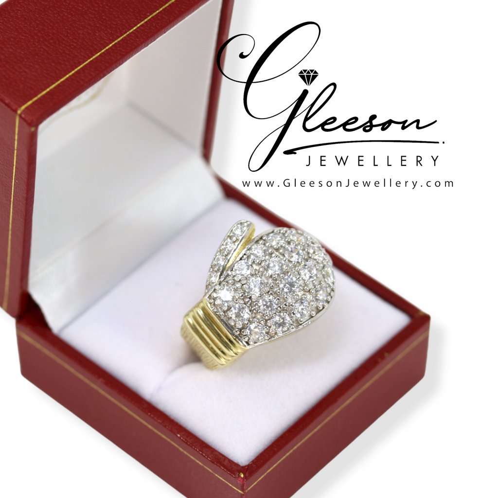 9ct Gold Mens Large Cubic Zirconia Boxing Glove Ring Gleeson Jewellers, Daniel Gleeson Jewellers, Gleesons Jewellers