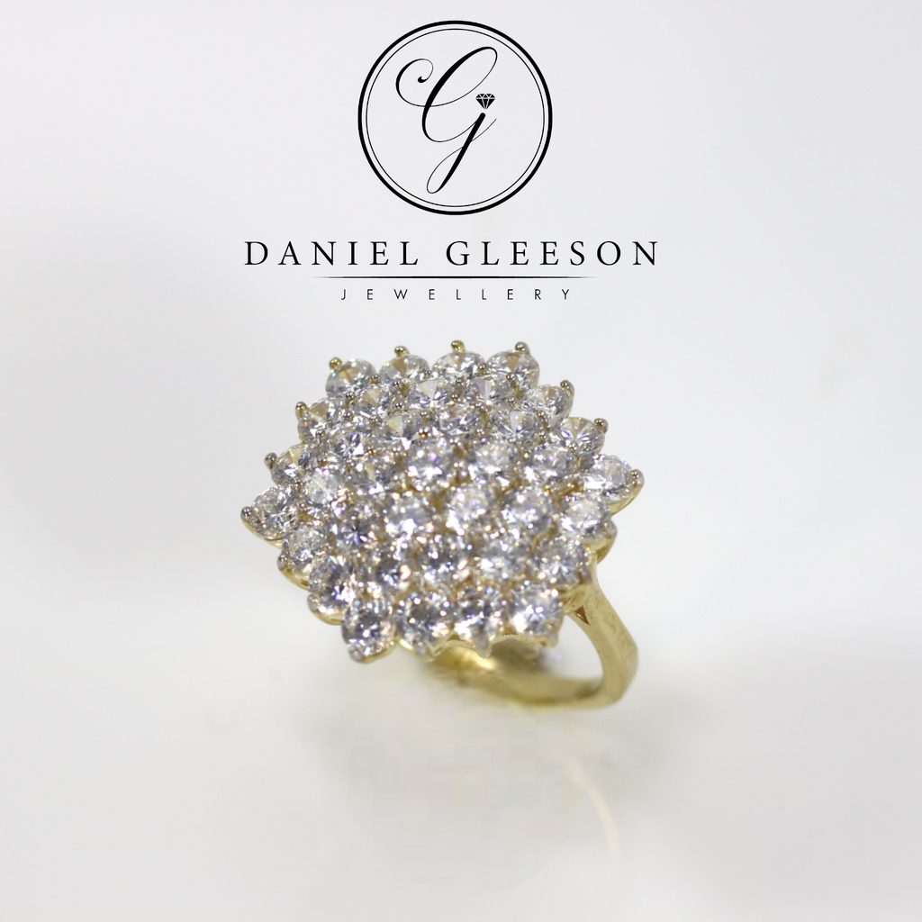 9ct Gold Ladies Cubic Zirconia Large Cluster Dress Ring Gleeson Jewellers, Daniel Gleeson Jewellery, Daniel Gleesons Jewellers Cork