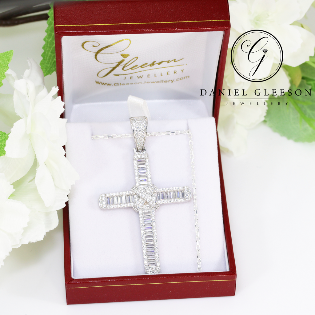 SPECIAL OFFER: Sterling Silver LARGE Cubic Zirconia Baguette Cross and Chain Gleeson Jewellers, Daniel Gleeson Jewellerr, Daniel Gleesons Jewellery