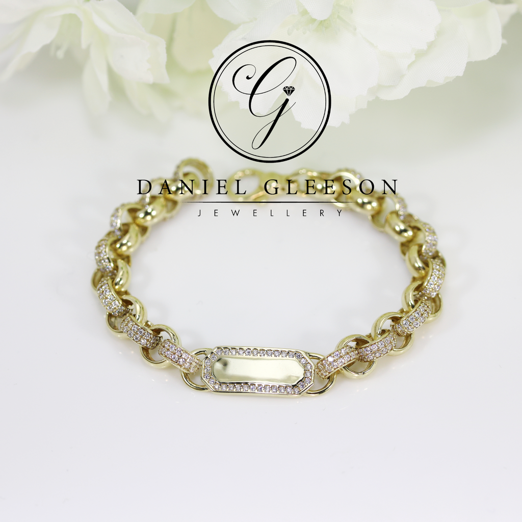 9ct Gold CZ Heavy Link Baby ID Bracelet Gleeson Jewellers, Daniel Gleeson Jewellery, Daniel Gleesons Jewellers Cork