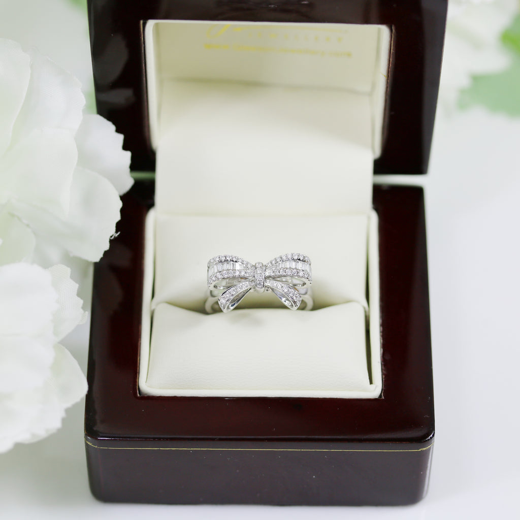 18ct White Gold Baguette Diamond Bow Ring - .50ct Diamonds Gleeson Jewellers, Daniel Gleeson Jewellery, Daniel Gleesons Jewellers Cork