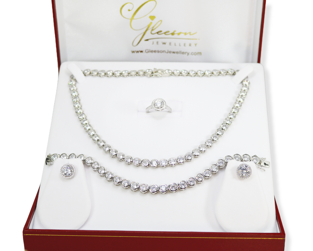 Sterling Silver Cubic Zirconia Tennis Chain, Bracelet, Earring and Ring Set - Large CZ Tennis Set Daniel Gleeson Jewellers, Gleeson Jewellers, Gleesons Jewellers, Gleeson Jewellery
