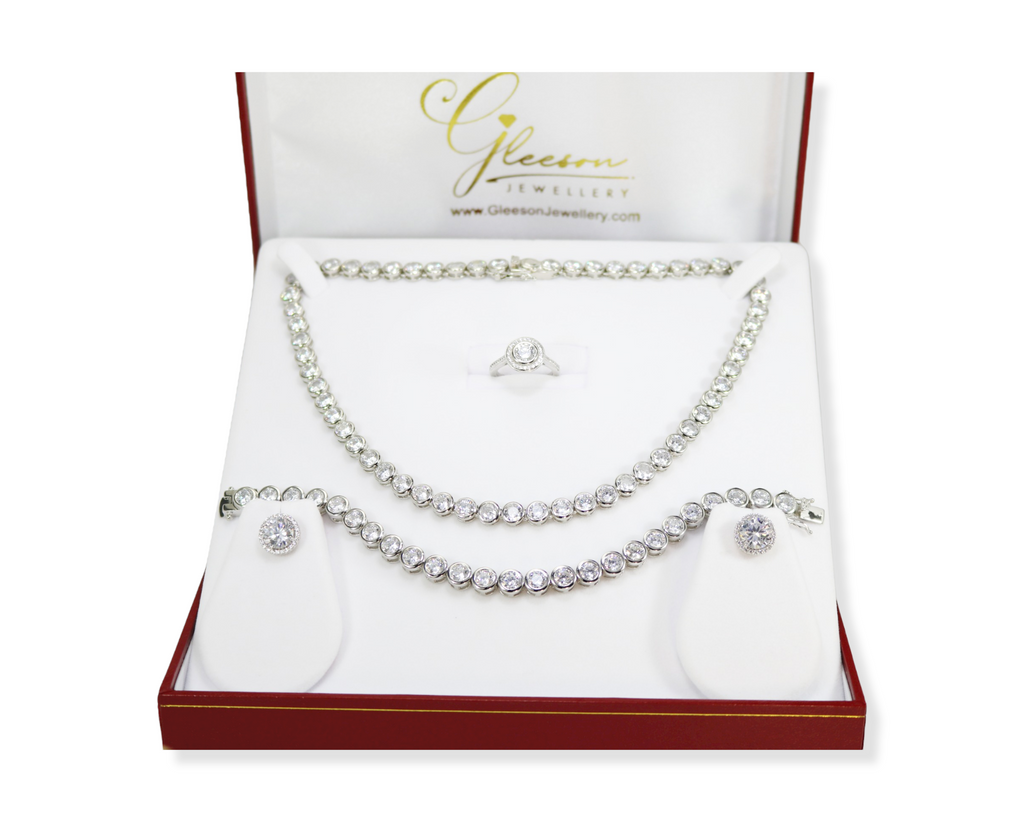Sterling Silver Cubic Zirconia Tennis Chain, Bracelet, Earring and Ring Set - Large CZ Tennis Set Daniel Gleeson Jewellers, Gleeson Jewellers, Gleesons Jewellers, Gleeson Jewellery