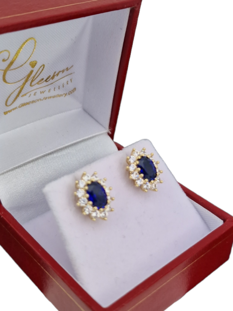 9ct Gold Sapphire and Cubic Zirconia Earrings Gleeson Jewellery, Daniel Gleeson Jewellers Cork, Gleesons Jewellers
