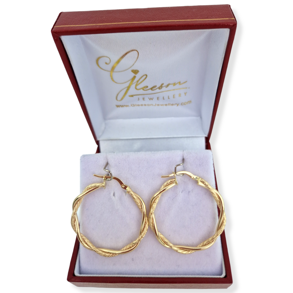9ct Gold Diamond Cut Twist Hoop Earrings Daniel Gleeson Jewellers, Gleeson Jewellers, Gleesons Jewellers