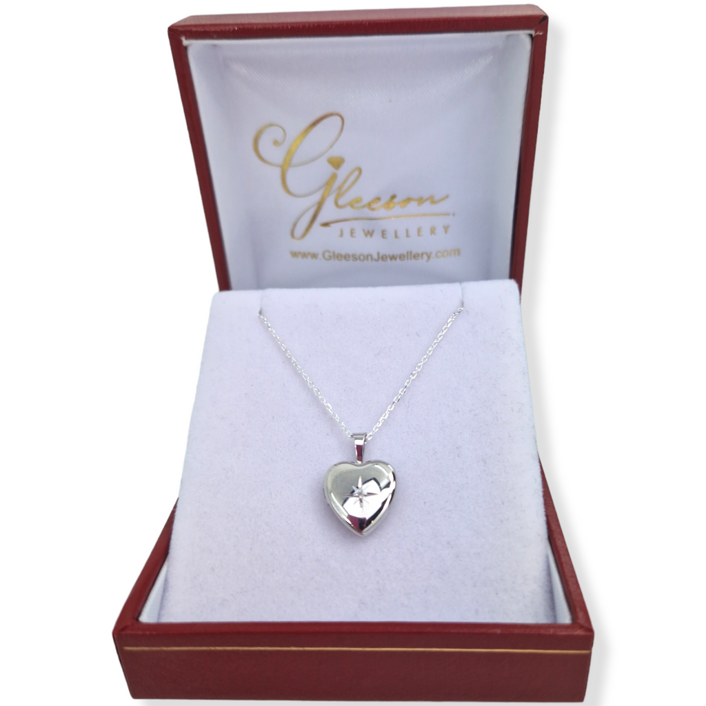 Sterling Silver Heart Shaped Real Diamond Set Locket Daniel Gleeson Jewellers, Gleeson Jewellers, Gleesons Jewellers, Gleeson Jewellery