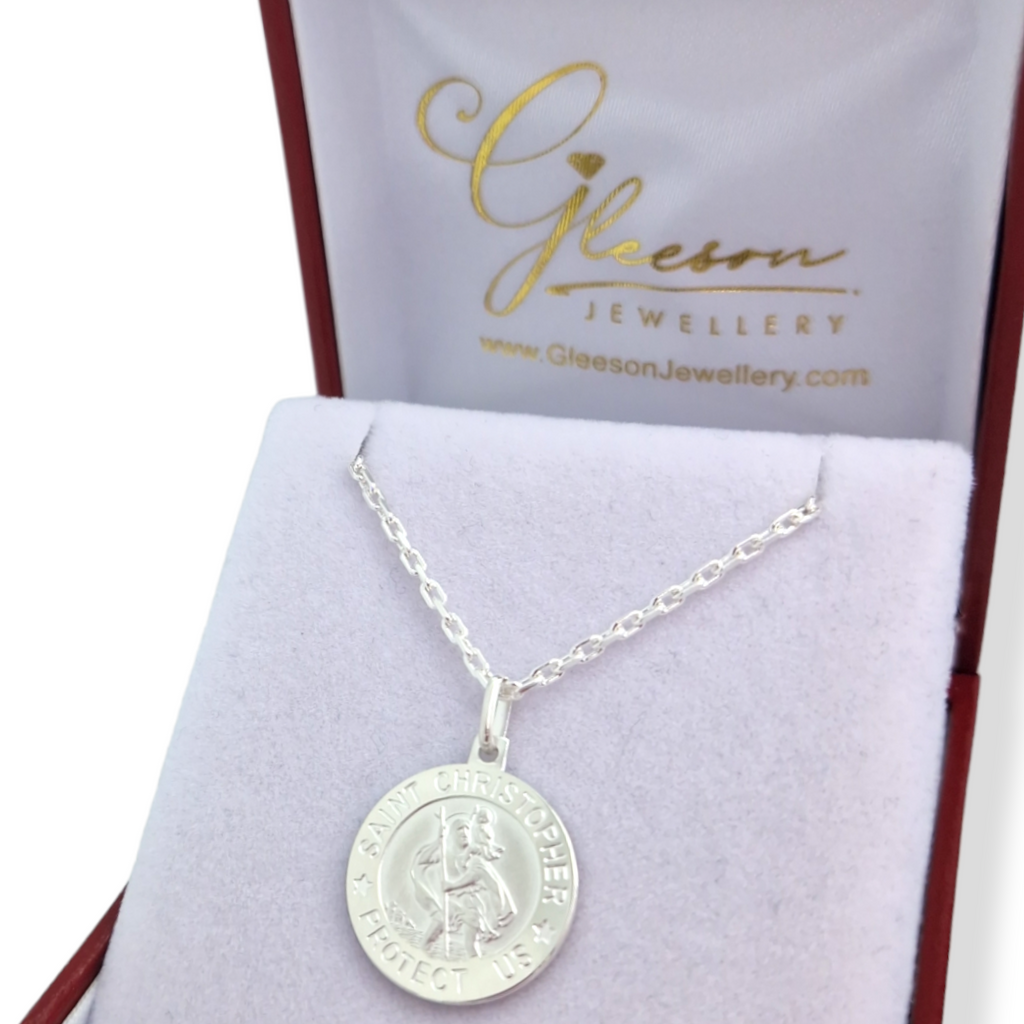 Sterling Silver Round St. Christopher Medal and Chain Daniel Gleeson Jewellers, Gleeson Jewellers, Gleesons Jewellers, Gleeson Jewellery