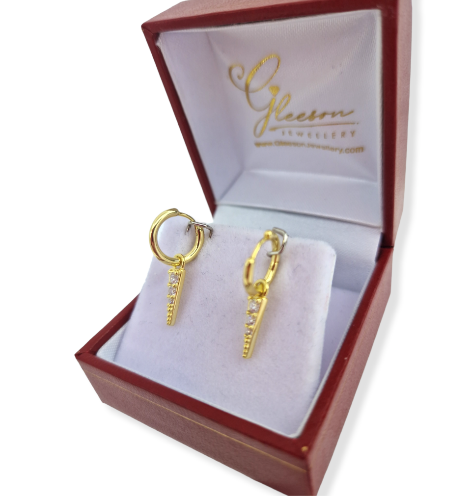 Sterling Silver Gold Plated Cubic Zirconia Set Spike Dangle Earrings Daniel Gleeson Jewellers, Gleeson Jewellers, Gleesons Jewellers, Gleeson Jewellery