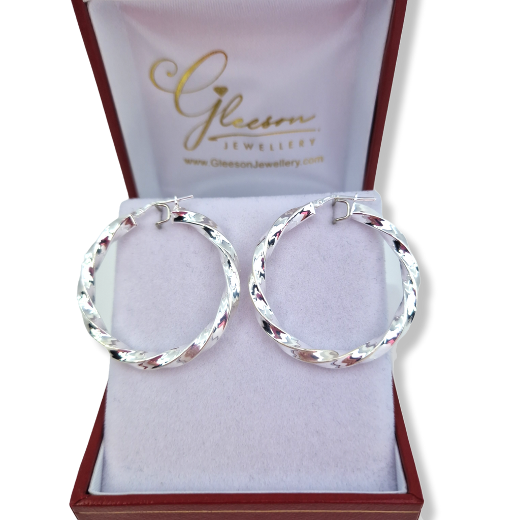Sterling Silver Twist Hoop Earrings 30mm Gleeson Jewellery, Gleeson Jewellers, Gleesons Jewellers, Daniel Gleeson