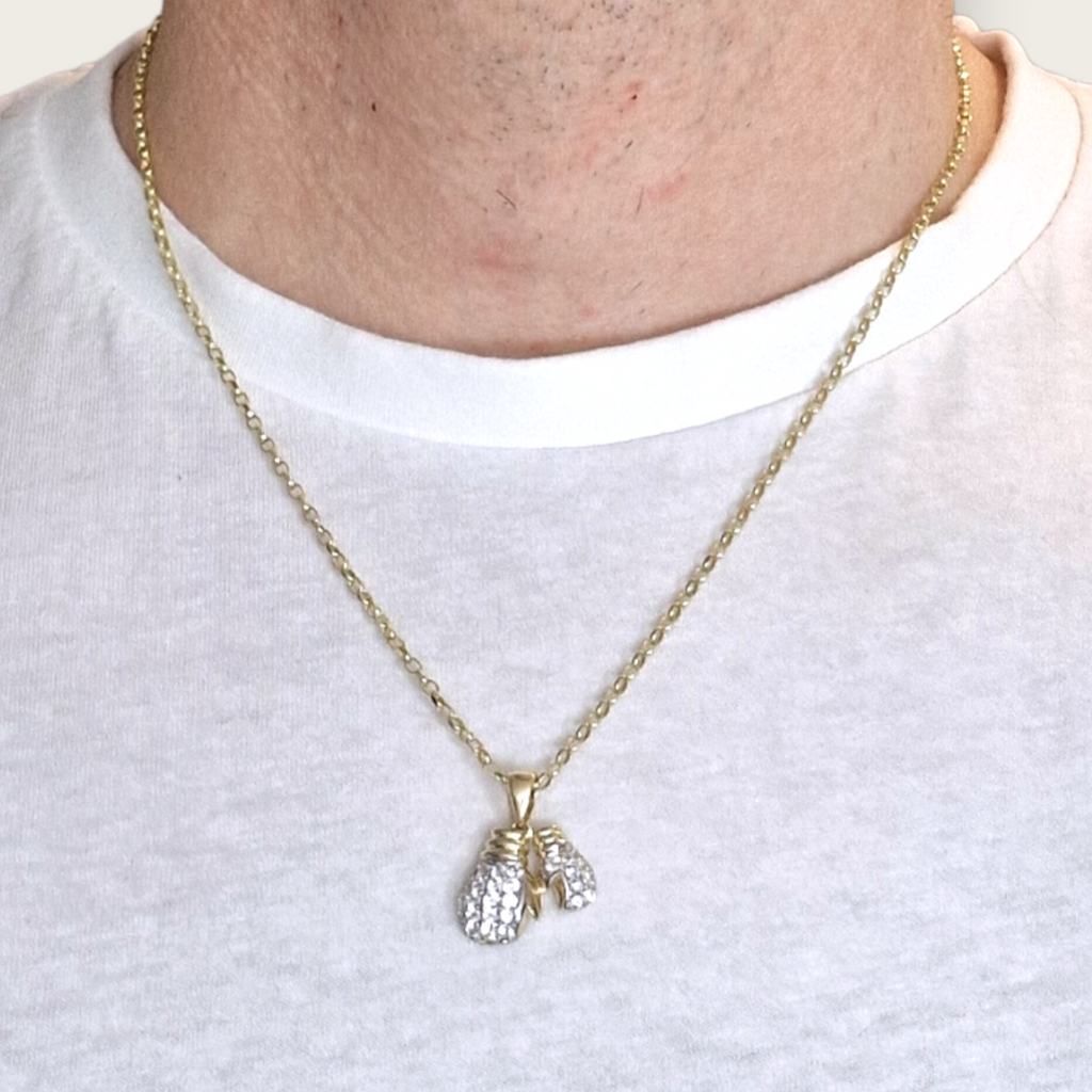 9ct Gold Boxing Double Glove Pendant and 20" Chain (Medium Diamond Cut Belcher Chain) Gleeson Jewellers, Daniel Gleeson Jewellery, Daniel Gleesons Jewellers Cork