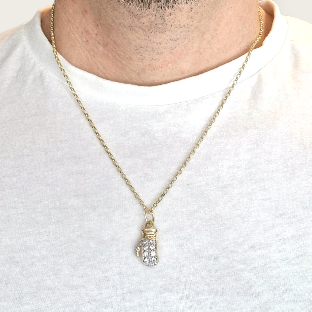 9ct Gold Solid Boxing Glove Pendant and 20" Chain (Medium Diamond Cut Belcher Chain) Gleeson Jewellers, Daniel Gleeson Jewellers, Gleesons Jewellers