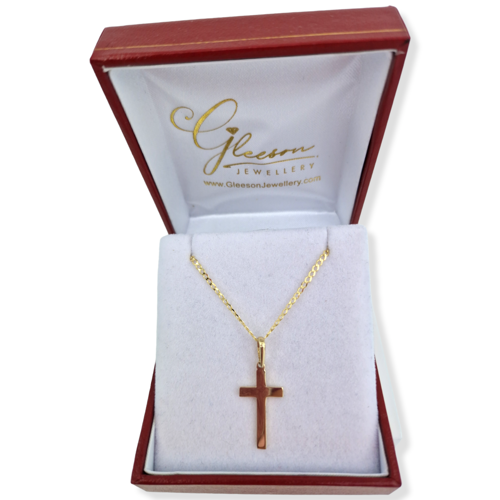 14k Yellow Gold Small Elegant Religious Plain Cross Pendant with Figar |  Jewelry America