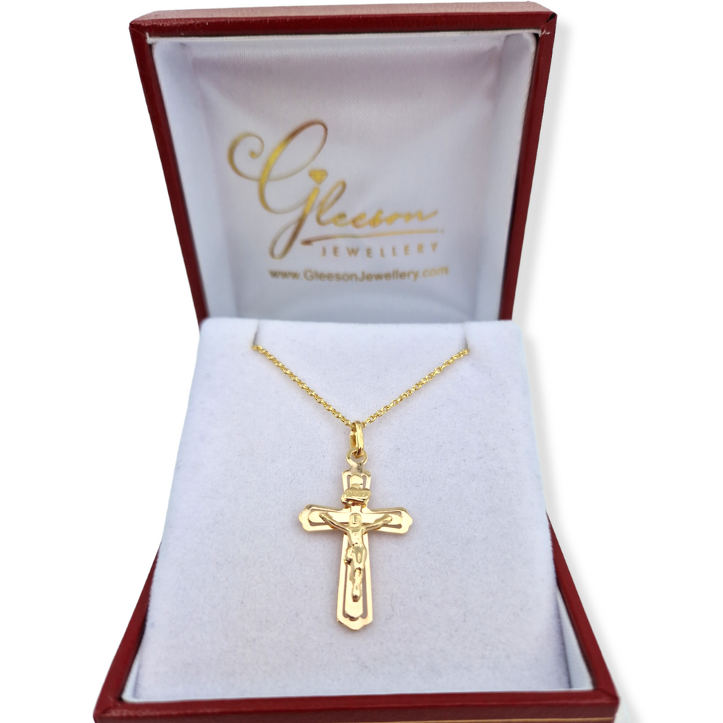 9ct. Gold Raised Crucifix Pendant and Chain Gleeson Jewellers, Daniel Gleeson Jewellers, Gleesons Jewellers
