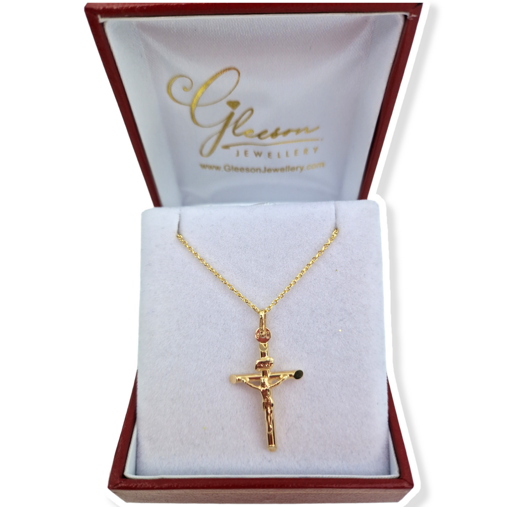 9ct. Gold Delicate Tubular Crucifix Pendant and Chain Gleeson Jewellers, Daniel Gleeson Jewellers, Gleesons Jewellers