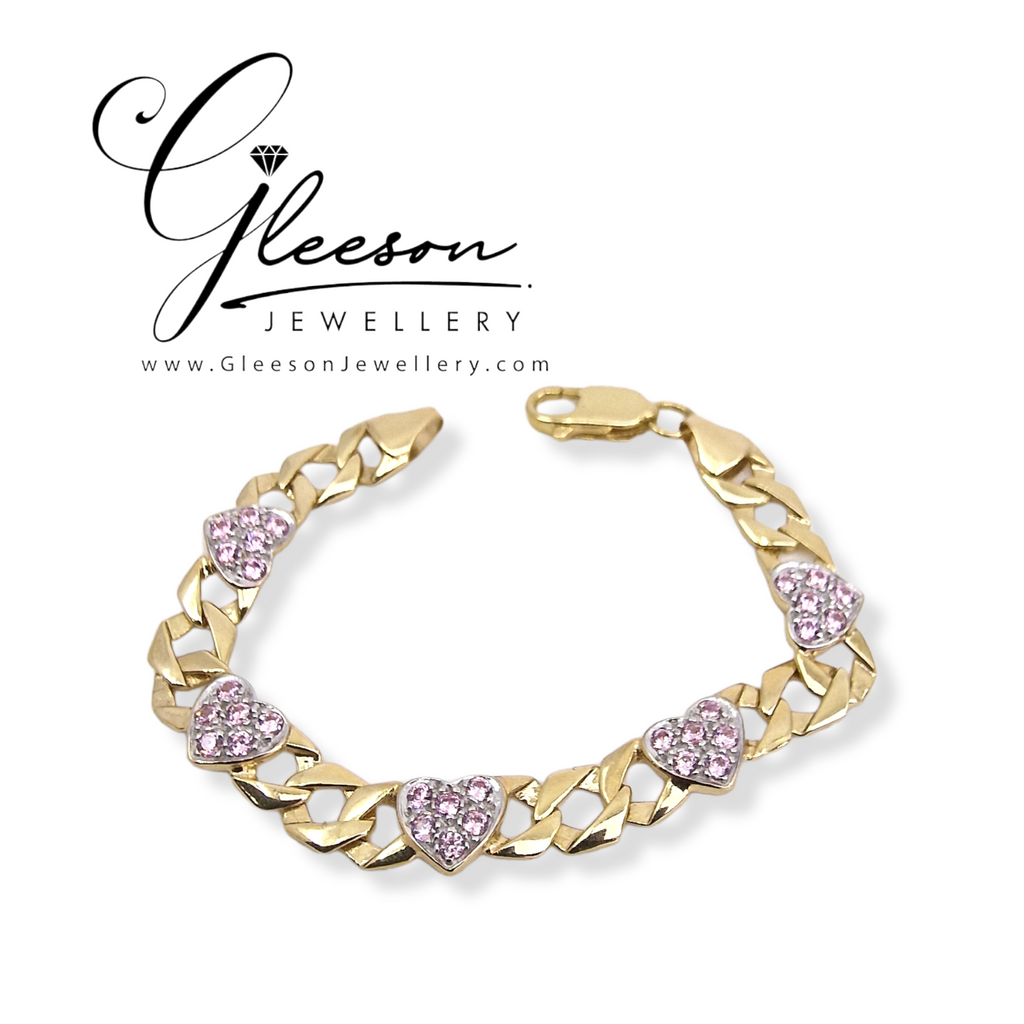 9ct Gold Pink CZ Heart Baby Bracelet Gleeson Jewellers, Daniel Gleeson Jewellers, Gleesons Jewellers