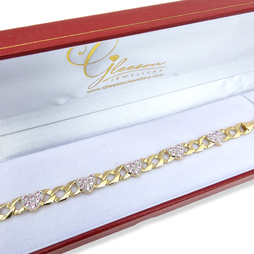 9ct Gold Pink CZ Heart Baby Bracelet Gleeson Jewellers, Daniel Gleeson Jewellers, Gleesons Jewellers