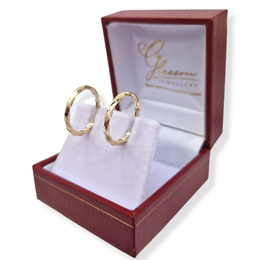 9ct Gold Twist Delicate Hoop Earrings 15mm Gleeson Jewellers, Daniel Gleeson Jewellers, Gleesons Jewellers