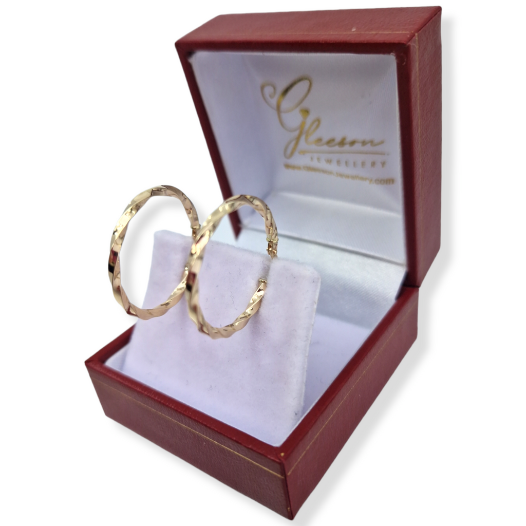 9ct Gold Twist Delicate Hoop Earrings 20mm Gleeson Jewellers, Daniel Gleeson Jewellers, Gleesons Jewellers