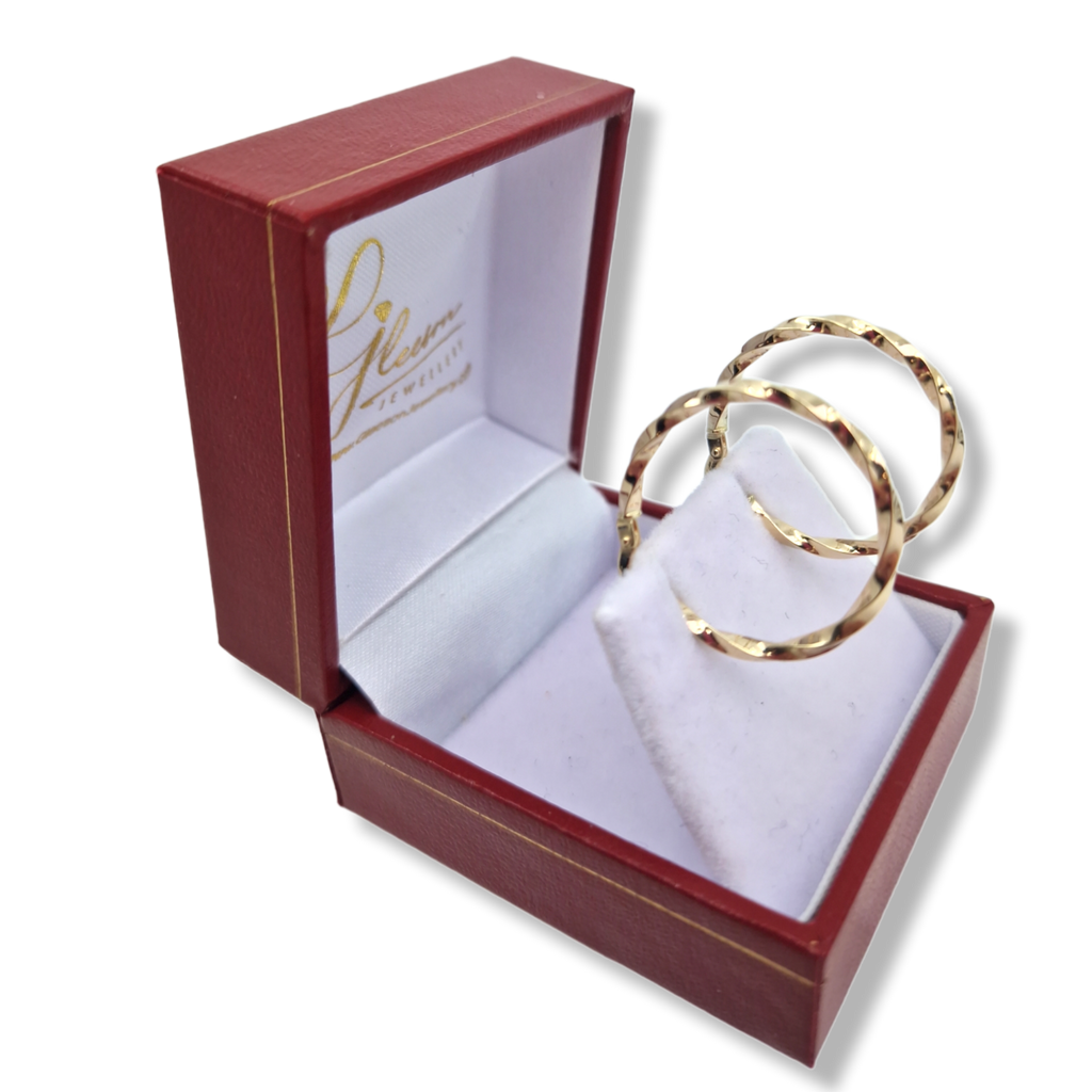 9ct Gold Twist Delicate Hoop Earrings 20mm Gleeson Jewellers, Daniel Gleeson Jewellers, Gleesons Jewellers