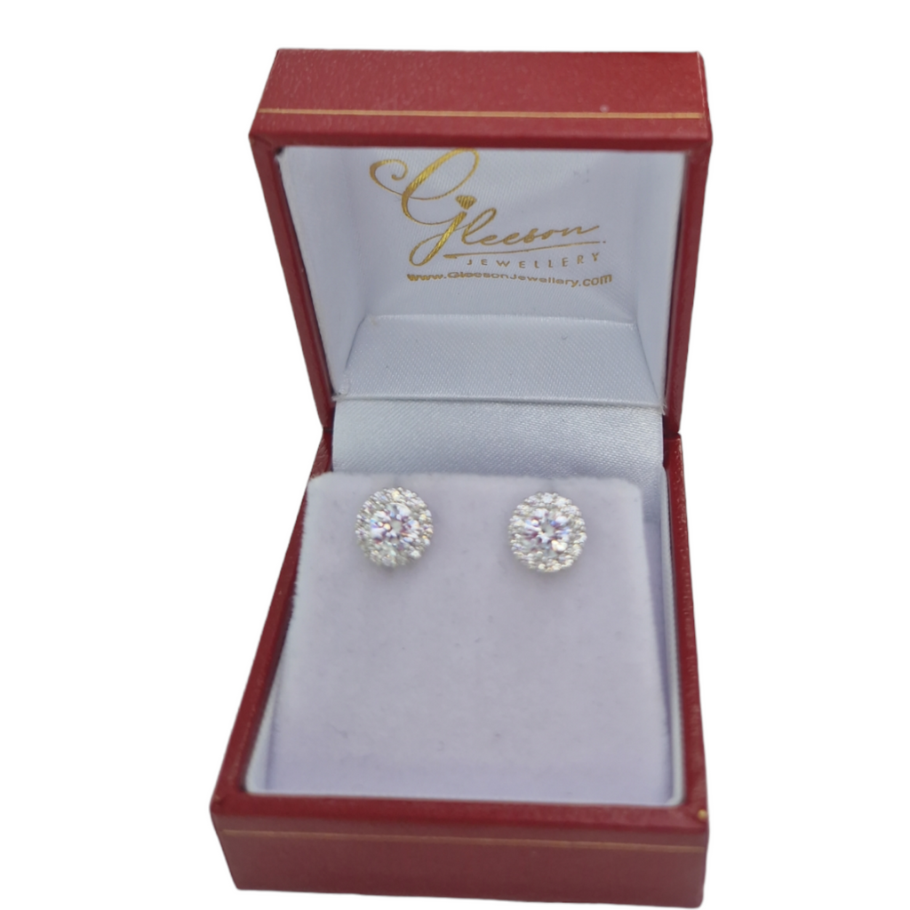 Sterling Silver Cubic Zirconia Round Halo Earrings Daniel Gleeson Jewellers, Gleeson Jewellers, Gleesons Jewellers, Gleeson Jewellery