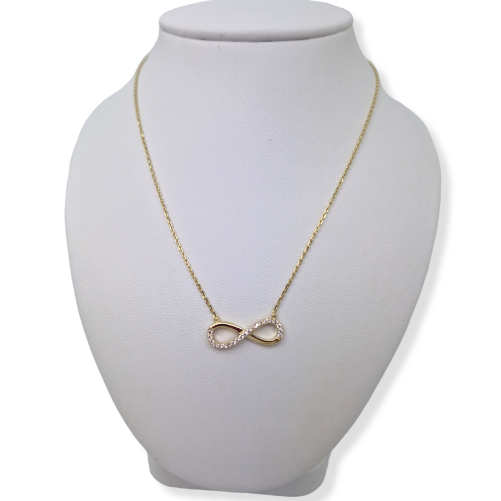 9ct Gold Infinity Cubic Zirconia Pendant and Chain Gleeson Jewellers, Daniel Gleeson Jewellery, Daniel Gleesons Jewellers Cork