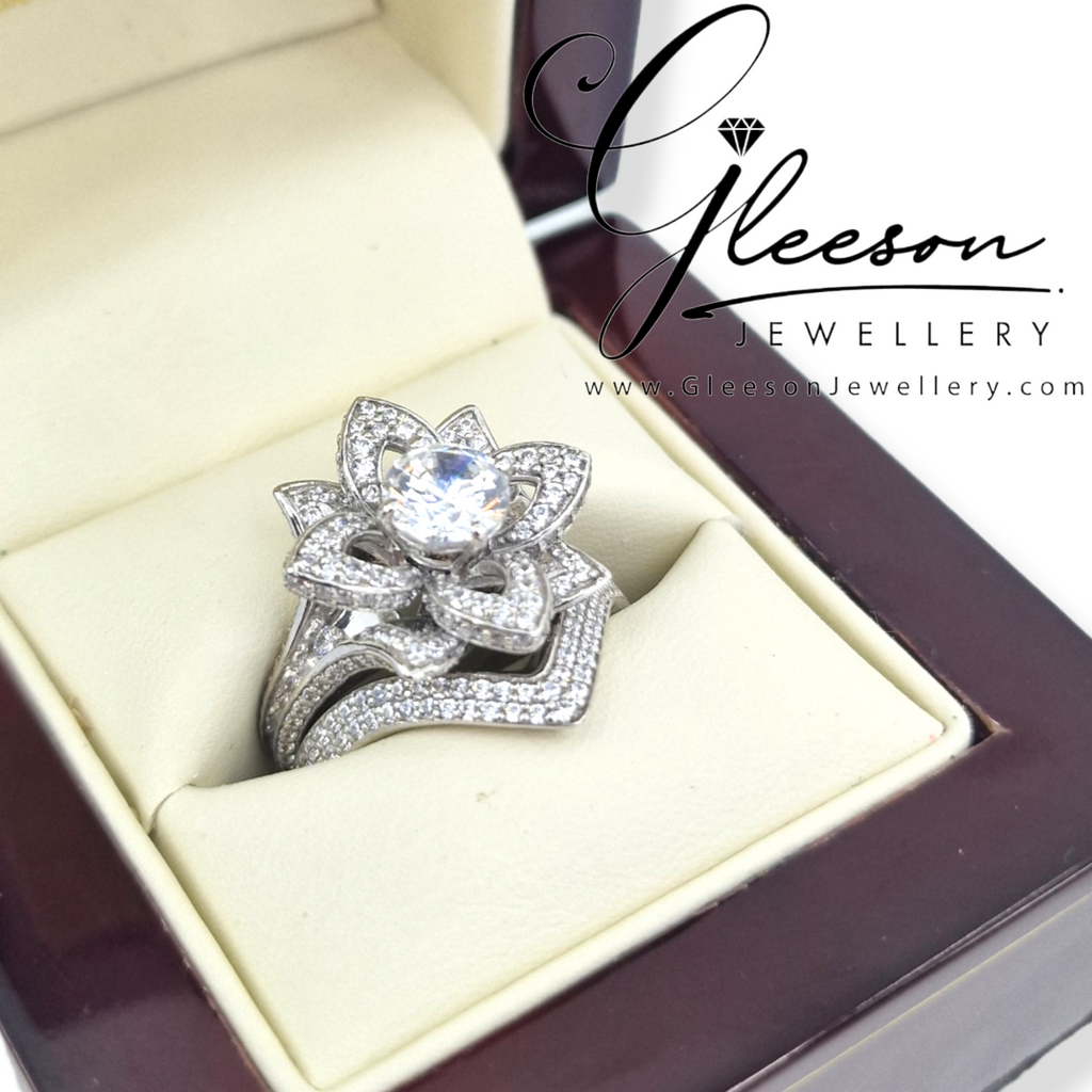 9ct White Gold Cubic Zirconia Flower Ring Set Gleeson Jewellers, Daniel Gleeson Jewellers, Gleesons Jewellers