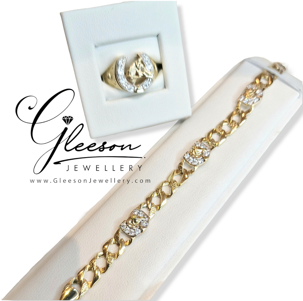 9ct Gold Cubic Zirconia Horse Shoe Baby / Childrens Bracelet and Ring Set Gleeson Jewellers, Daniel Gleeson Jewellery, Daniel Gleesons Jewellers Cork