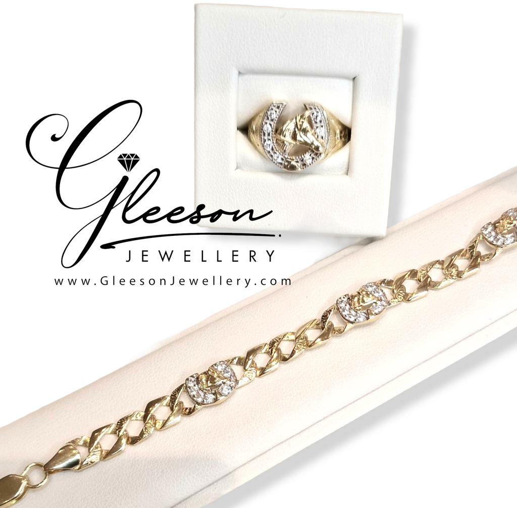 9ct Gold Cubic Zirconia Horse Shoe Baby / Childrens Bracelet and Ring Set Gleeson Jewellers, Daniel Gleeson Jewellery, Daniel Gleesons Jewellers Cork