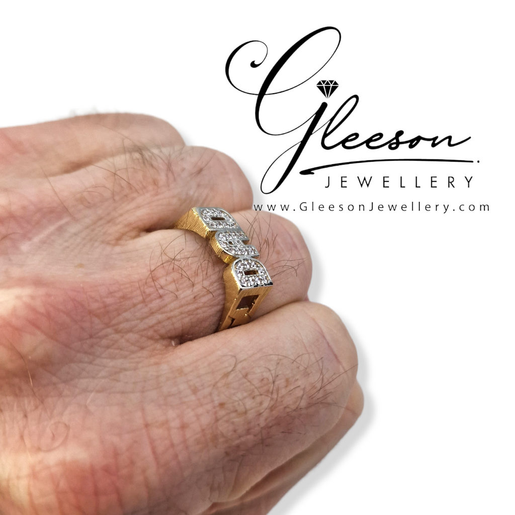 9ct Gold Mens Cubic Zirconia DAD Ring Daniel Gleeson Jewellers, Gleeson Jewellers, Gleesons Jewellers