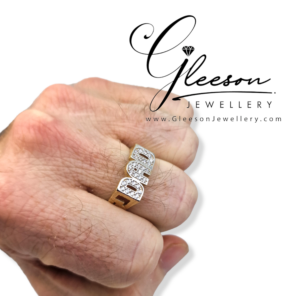 9ct Gold Mens Cubic Zirconia DAD Ring Daniel Gleeson Jewellers, Gleeson Jewellers, Gleesons Jewellers