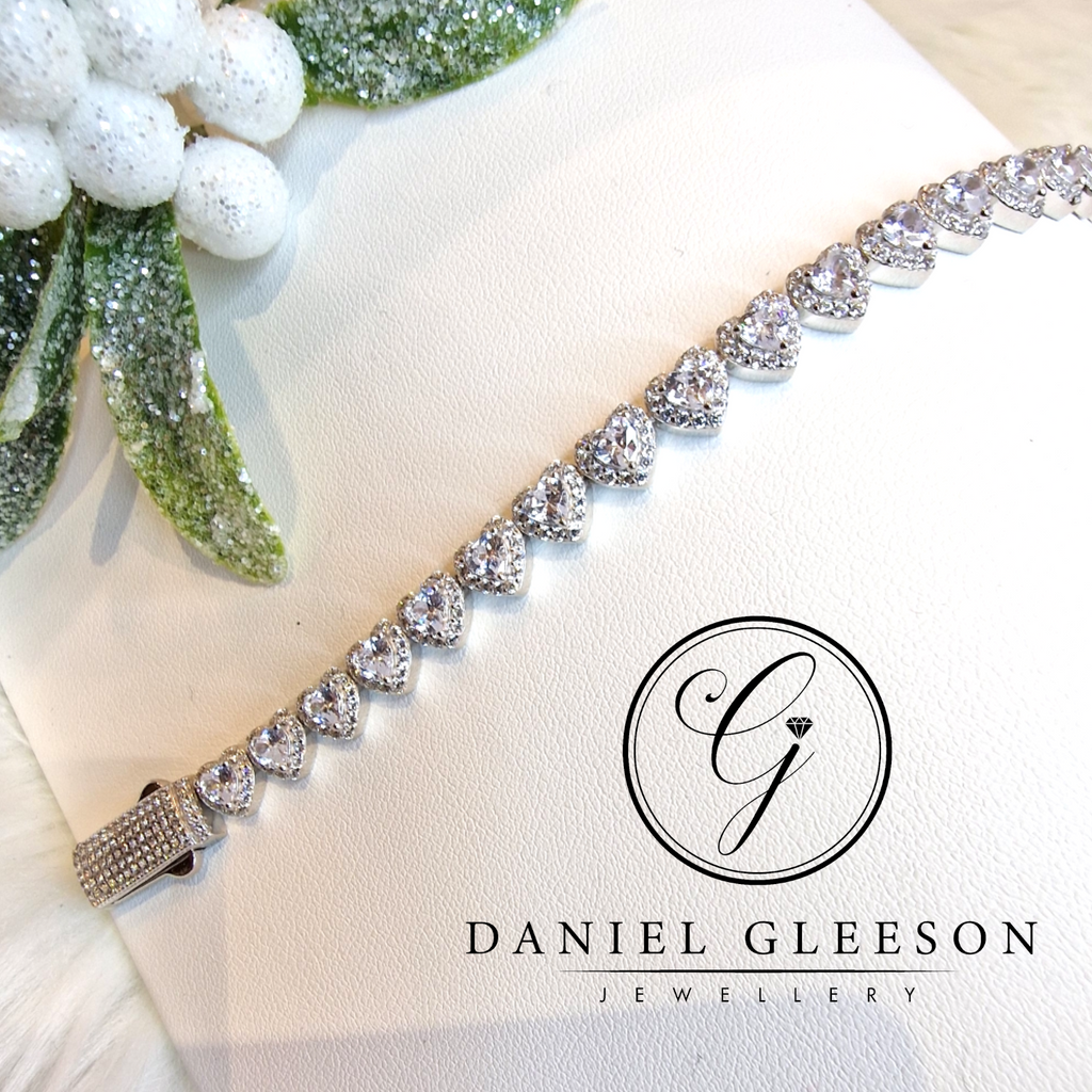 Sterling Silver Set - Ladies CZ Heart Halo Bracelet & Earrings Set Gleeson Jewellery, gleeson Jewellers, Daniel Gleesons Jewellers