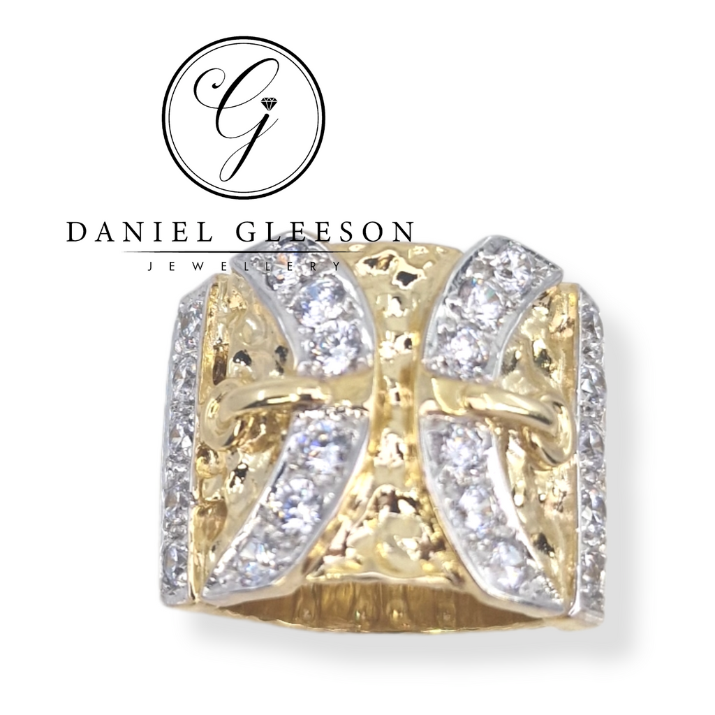 9ct Gold Mens Heavy Wide CZ Buckle Ring Daniel Gleeson Jewellers