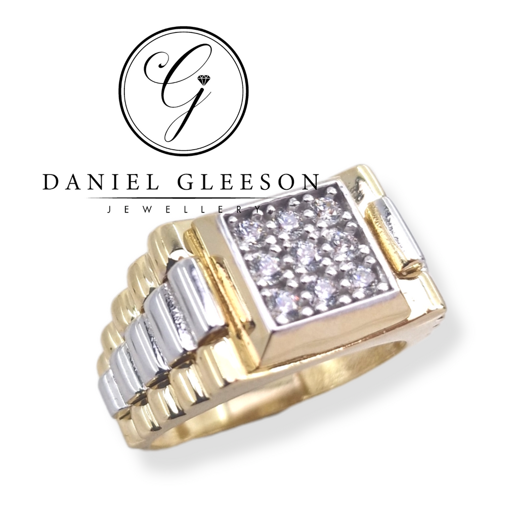 9ct Gold Mens CZ presidential Style Square 9 Stone Ring Gleeson Jewellers, Daniel Gleeson Jewellers, Gleesons Jewellers