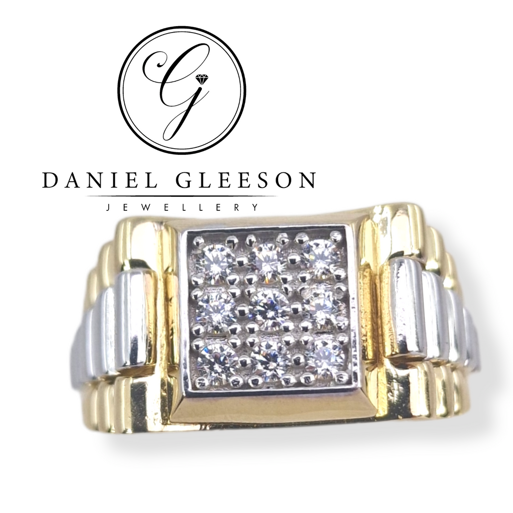 9ct Gold Mens CZ presidential Style Square 9 Stone Ring Gleeson Jewellers, Daniel Gleeson Jewellers, Gleesons Jewellers