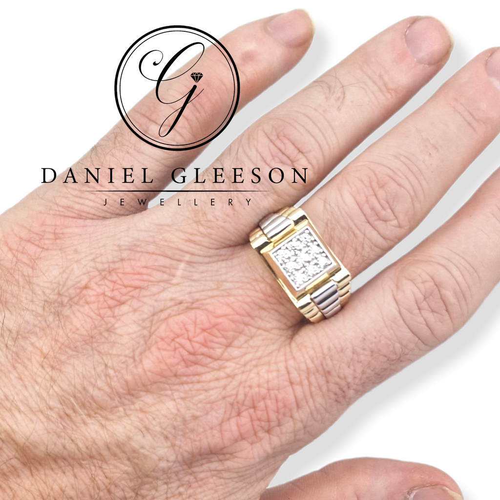 9ct Gold Mens CZ presidential Style Square 9 Stone Ring Gleeson Jewellers, Daniel Gleeson Jewellers, Gleesons Jewellers