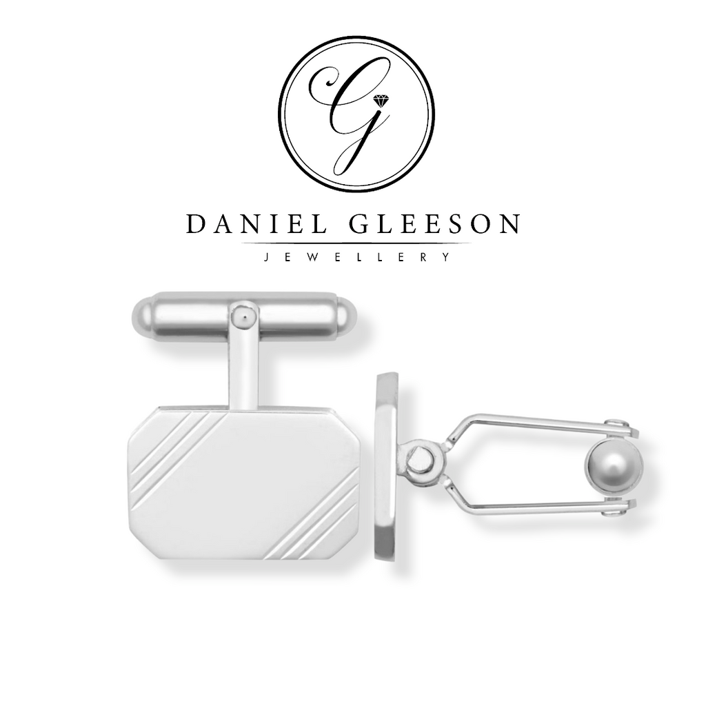 Sterling Silver Diamond Cut Rectangular Cufflinks with Swivel Backs Gleeson Jewellers, Daniel Gleeson Jewellerr, Daniel Gleesons Jewellery