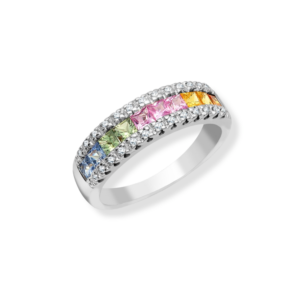 18ct White Gold Diamond & Multicoloured Sapphires Ring - 13ptr Diamonds 1.33ct Sapphires Gleeson Jewellers, Daniel Gleeson Jewellery, Daniel Gleesons Jewellers Cork