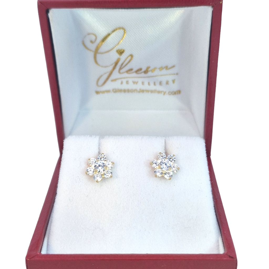 9ct Gold CZ Cluster Stud Earrings Gleeson Jewellers, Daniel Gleeson Jewellery, Daniel Gleesons Jewellers Cork