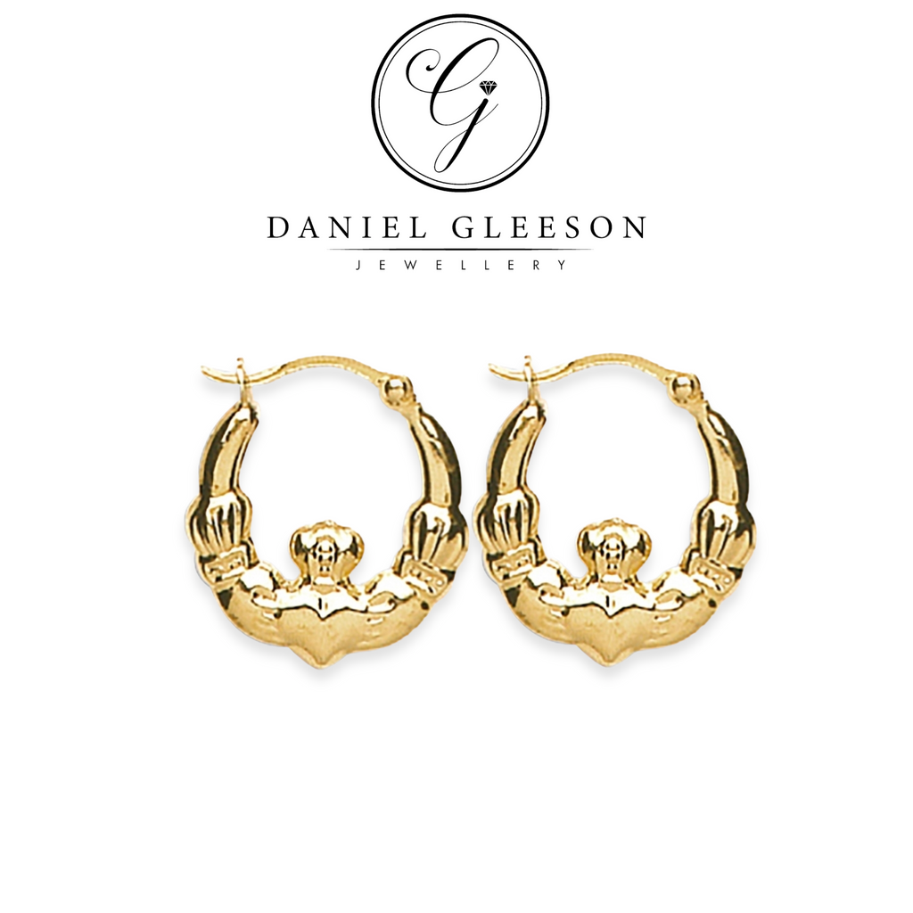 CLADDAGH CREOLES IN 9CT GOLD FROM DANIEL GLEESON JEWELLERS CORK