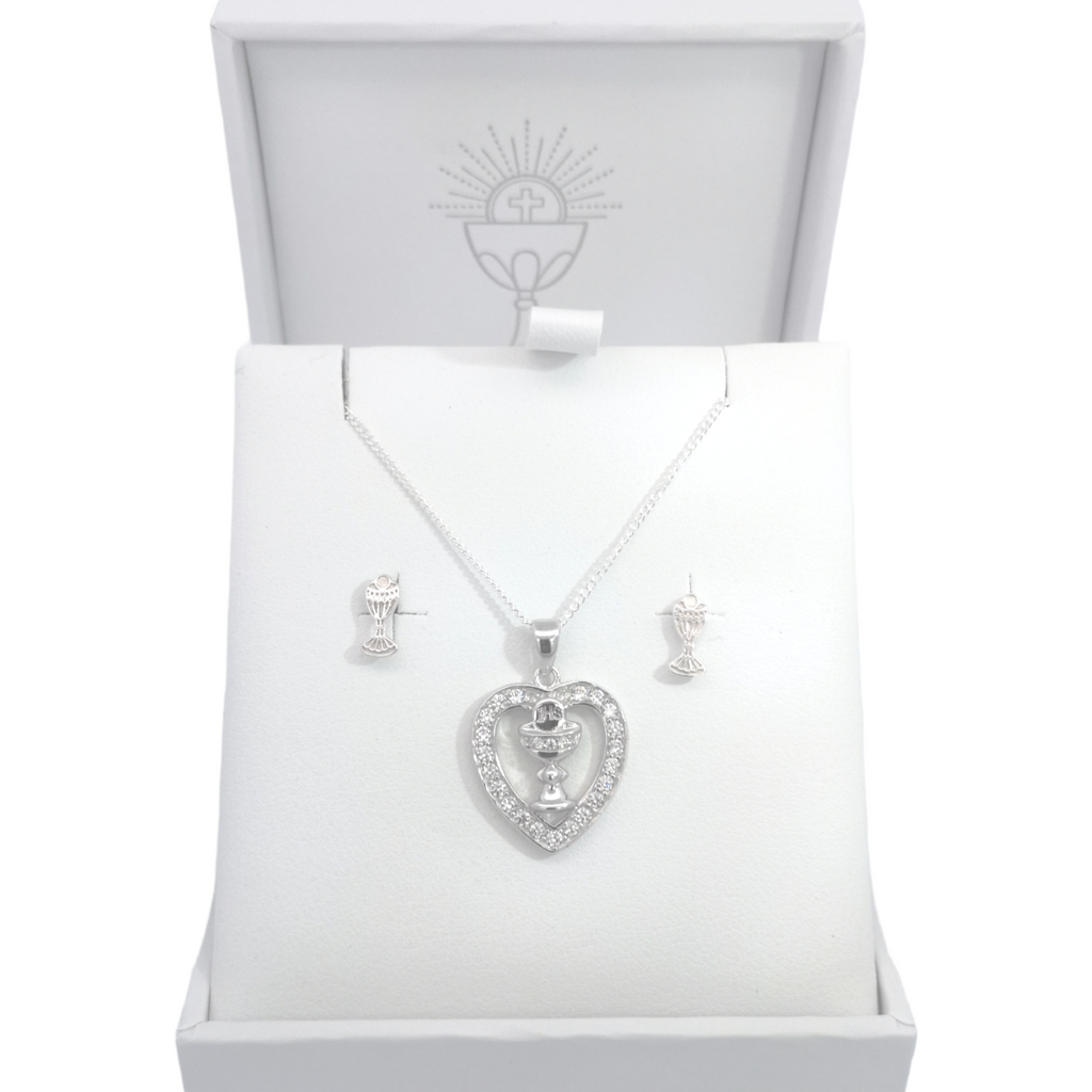 Sterling Silver CZ Chalice Heart Pendant & Earrings Set Gleeson Jewellers, Daniel Gleeson Jewellerr, Daniel Gleesons Jewellery