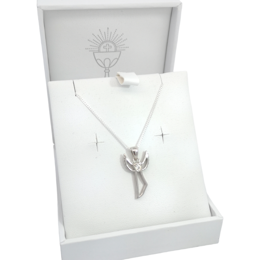 Sterling Silver CZ Guardian Angel Pendant Chain Gleeson Jewellers, Daniel Gleeson Jewellerr, Daniel Gleesons Jewellery