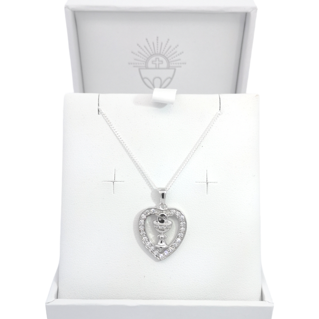 Sterling Silver CZ Chalice Heart Pendant & Chain Gleeson Jewellers, Daniel Gleeson Jewellerr, Daniel Gleesons Jewellery