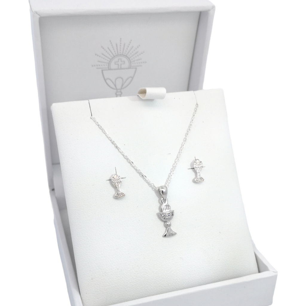 Sterling Silver CZ Chalice Heart Pendant Chain & Earrings Set Gleeson Jewellers, Daniel Gleeson Jewellerr, Daniel Gleesons Jewellery