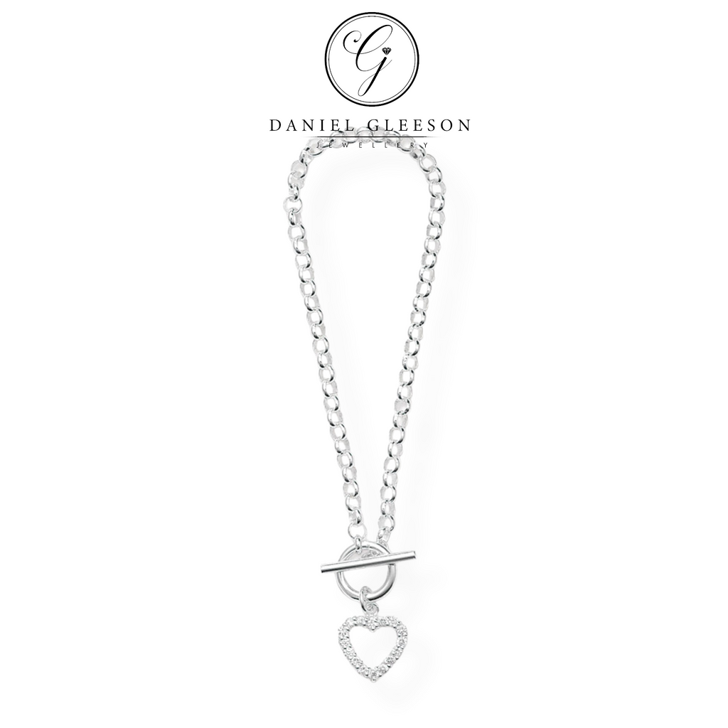 Sterling Silver Ladies T-Bar CZ Heart Bracelet Gleeson Jewellers, Daniel Gleeson Jewellerr, Daniel Gleesons Jewellery