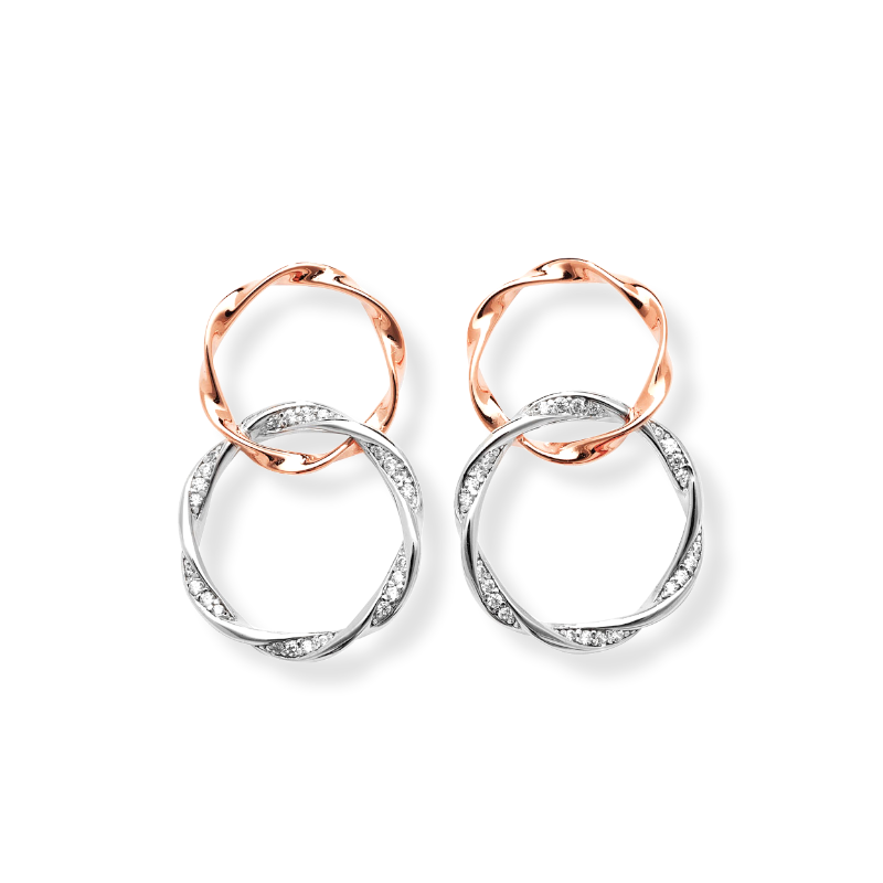 Sterling Silver Cubic Zirconia Two Tone Silver and Rose Double Circle Drop Earrings Daniel Gleeson Jewellers, Gleeson Jewellers, Gleesons Jewellers, Gleeson Jewellery