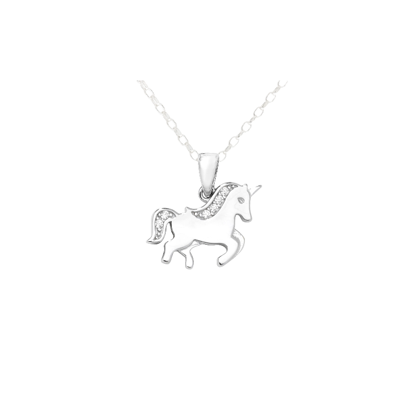 Sterling Silver Cubic Zirconia Unicorn Pendant and Chain Gleeson Jewellery, Daniel Gleeson Jewellers Cork, Gleesons Jewellers