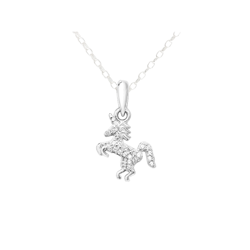 Sterling Silver Cubic Zirconia Small Unicorn Pendant and Chain Gleeson Jewellers, Daniel Gleeson Jewellery, Gleesons Jewellers