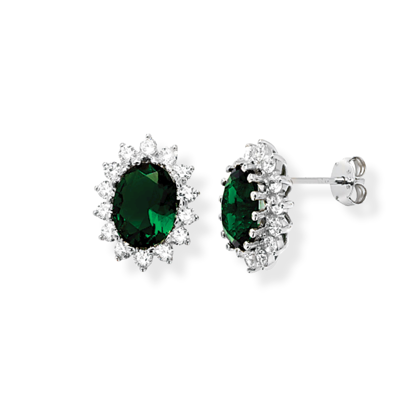 Sterling Silver Emerald Cubic Zirconia Earrings Gleeson Jewellery, Daniel Gleeson Jewellers Cork, Gleesons Jewellers